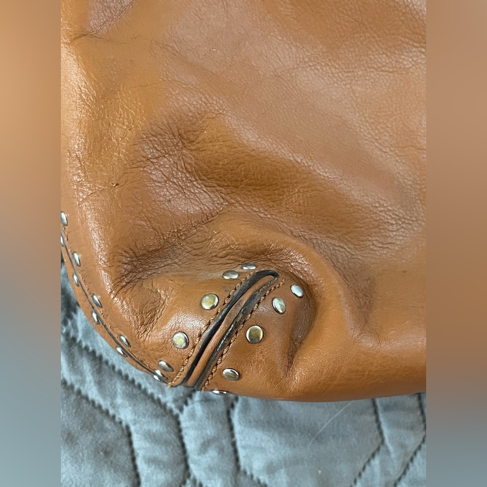 Y2K Michael Kors Cognac Leather Hobo | Studded Boho Chic Early 2000s It Girl Bag - Picture 6 of 16